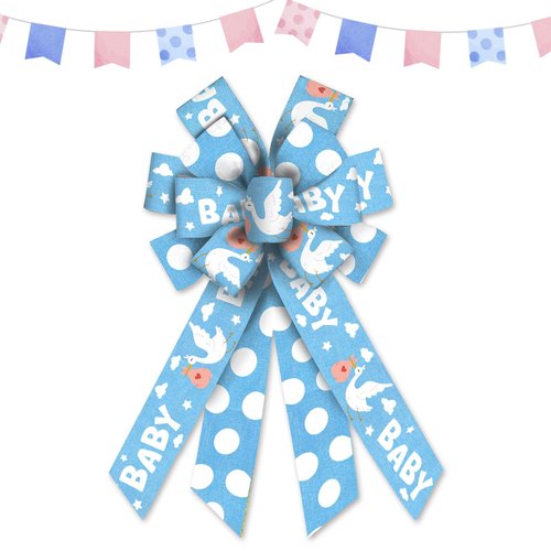 Estivaux Large Baby Shower Bows for Wreath, Gender Reveal Wreath Bows Blue Burlap Bows Baby Boy Birthday Craft Bows for Front Door Baby Shower Decorations Supplies