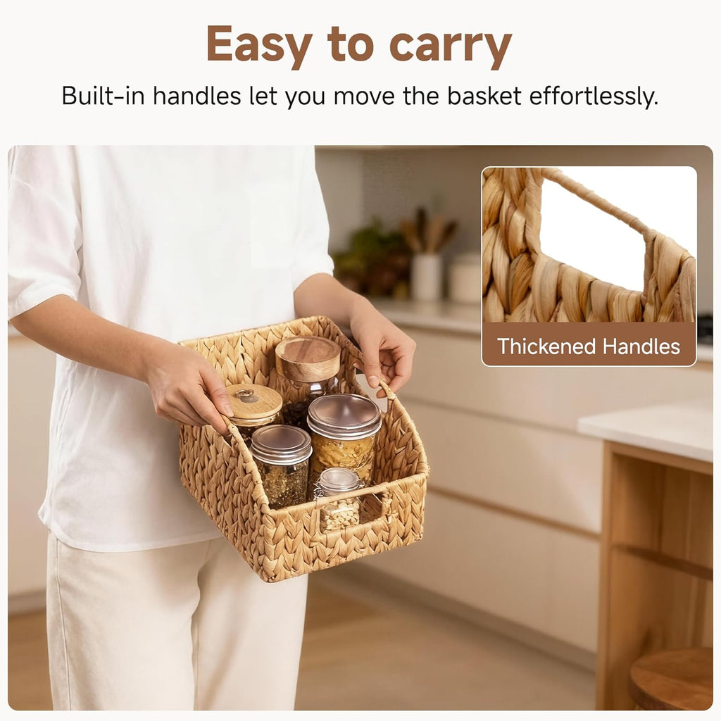 StorageWorks Wicker Pantry Baskets - Handwoven Organizing Baskets with Handles | 2 Pack, Water Hyacinth