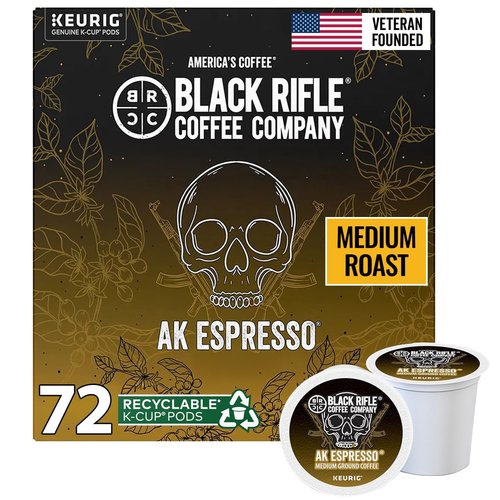 Black Rifle Coffee Company AK Espresso, 72 Count, Medium Roast K Cups - Single Serve K Cups Coffee Pods - Kcup Pods Compatible with Keurig 1.0 & 2.0 - Made from Arabica Beans