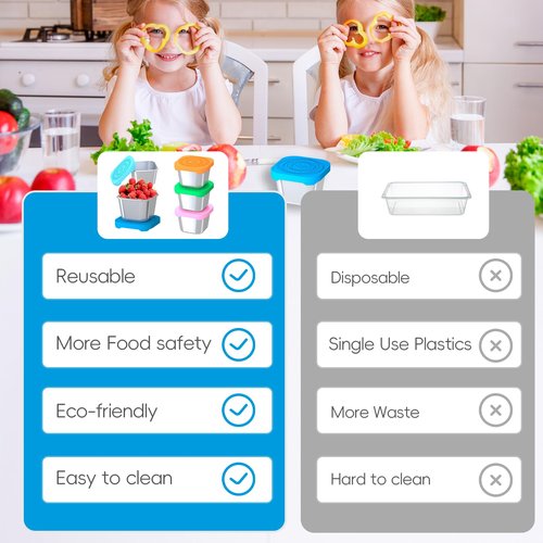 6Pack 6oz Stainless Steel Snack Containers for Kids, Leak Proof Small Food Storage Container with Silicone Lid, Easy Open Leak Proof Stainless Steel Food Storage Containers with Silicone Lids