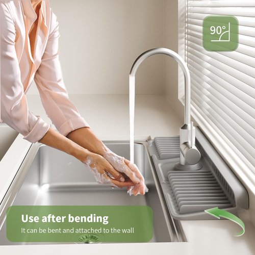 SOCORIA Faucet Mat for Kitchen Sink, 2025 New Silicone Sink Splash Guard, 7°Slope Fast Self-draining, Fast Drying Tidy Faucet Mat Splash Guard