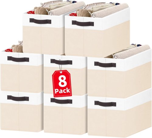 Criusia Large Storage Basket - 8 Pack Fabric Organizers with Handles for Toys, Laundry & Crafts | 14L x 10W x 9.5H