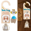 Chakralux 4Pcs Tooth Fairy Door Holder - Wooden Door Hanger Gift Set with Keepsake Box and Bag & Reward Badge, Gifts and Bedroom Decorations Suitable for Lost Teeth Girls and Boys