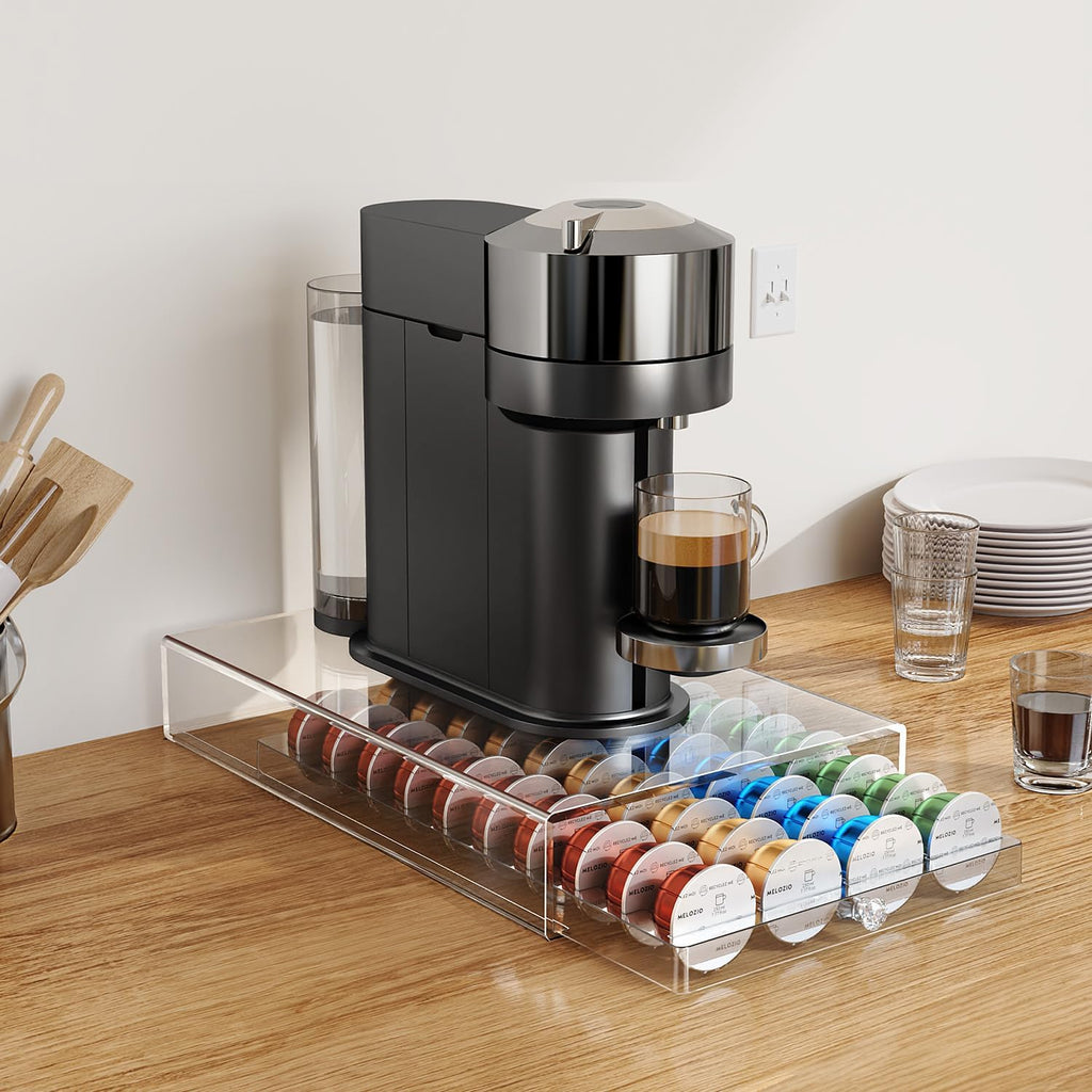 Skiennix Coffee Pods Holder - Acrylic Drawer for Nespresso Vertuo & Dolce Gusto | 40 Pods Storage Solution