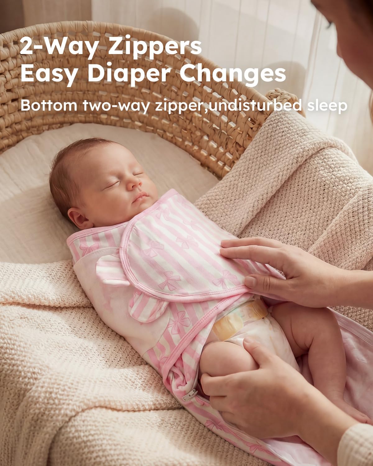 Yoofoss Baby Swaddle Sack - 100% Organic Cotton, Adjustable Design with 2 Zippers | Soft & Breathable for Newborns 0-3 Months