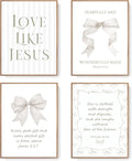 LARTSFRO Coquette Beige Bow Wall Art Decor - Inspirational Christian Posters Set of 4 | 12x16 Inch Unframed