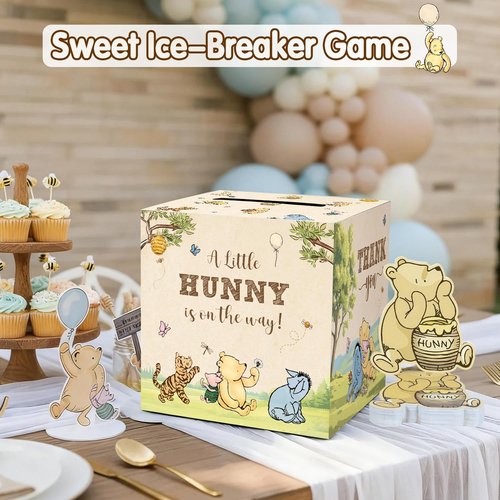 51Pcs Classic Winnie Bear Baby Shower Decorations Diaper Raffle Box with Tickets, Neutral Vintage Bear Baby Shower Games Winnie Gender Reveal Decorations (Neutral)