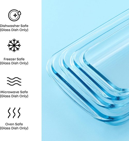 JoyJolt 8-Piece Borosilicate Glass Baking Dish Set - Deep Rectangle Dishes with Sage Green Lids | Oven & Freezer Safe