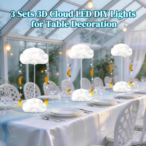 **3D Fluffy Cloud LED Light Kit - Hanging & Table Centerpiece Decor for Baby Showers, Nurseries & Parties**