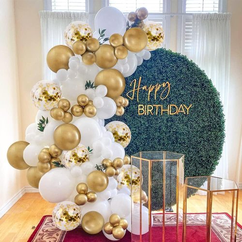 Bezente White Gold Balloon Arch Garland Kit - 100Pcs Metallic Chrome & Confetti Balloons for Weddings, Birthdays & Events