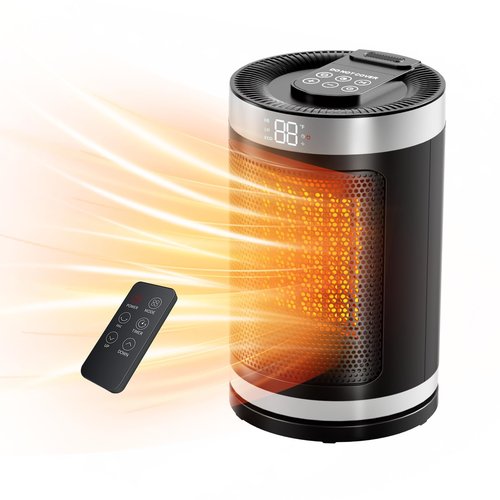Small Space Heater, Portable Electric Heater with Temperature Sensor for Indoor Use, Digital Display, 1-12H Timer, Eco and Fan Mode,1500W PTC Ceramic Fast Safety Heat for Office,Bedroom, Tiny Home