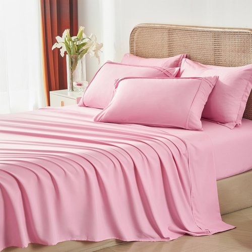 Yogeneg Pink Comforter Set Twin Size 5 Piece Bed in a Bag,Grid Pinch Pleat Twin Bedding Set,Striped Textured Soft Microfiber Comforter with Sheet Set,All Season Complete Bed Set(Pink,Twin)