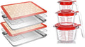 Skiennix Stainless Steel Baking Sheet Tray Set - 6 Pcs Cooling Rack & Silicone Mat with 6 Glass Measuring Cups