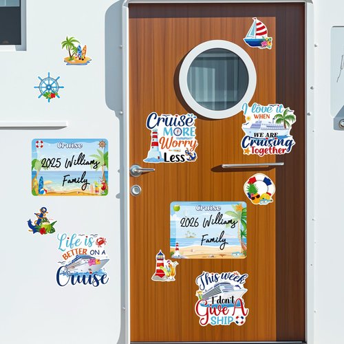 Large Cruise Door Decorations Magnetic - Cosmisun 12PCS Summer Beach Vacation Cruise Door Magnets with 3 Pens Funny Sea Navigation Cruise Ship Door Decoration Stickers for Carnival Cabin Stateroom