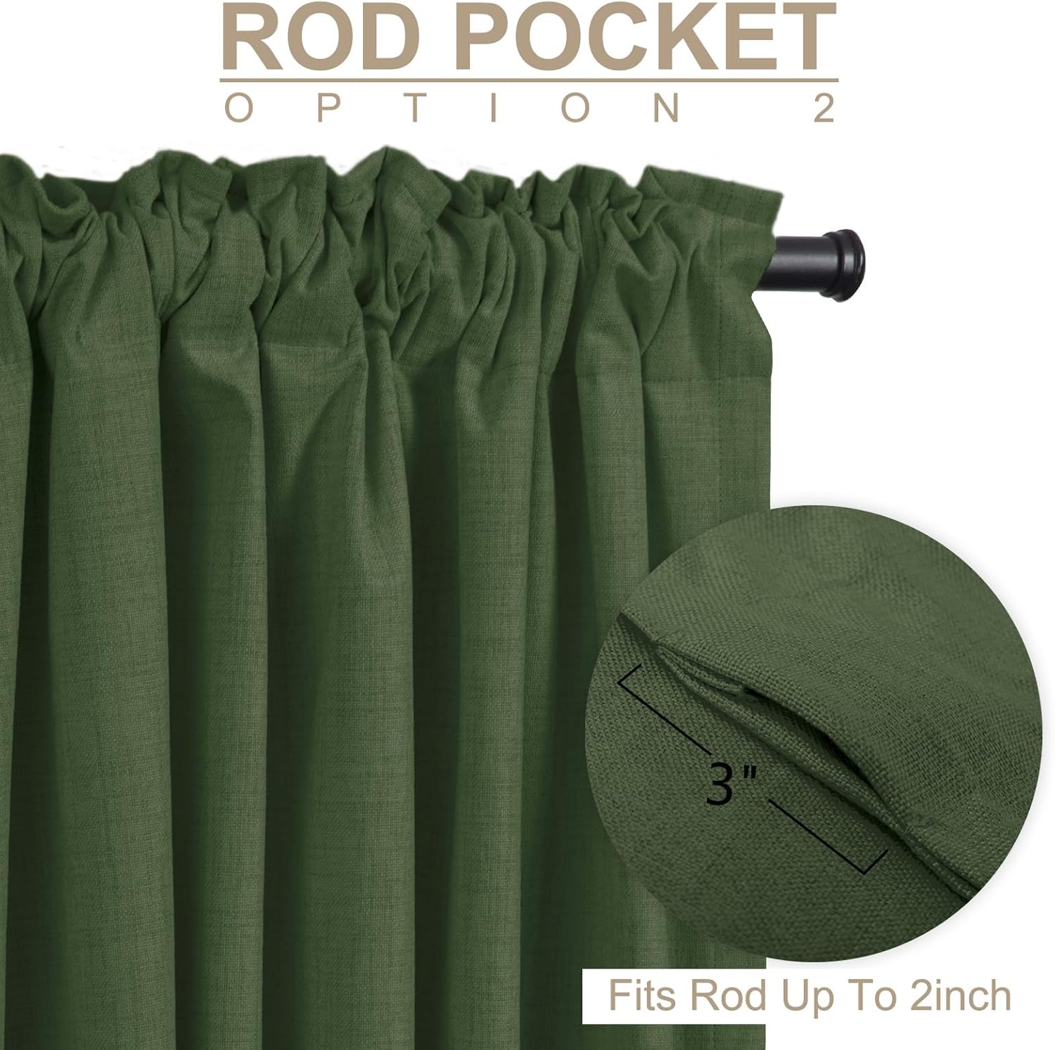 Skiennix 100% Blackout Linen Curtains - Thermal Insulated Drapes, Moss Green, 50" W x 102" L, 2 Panels Set