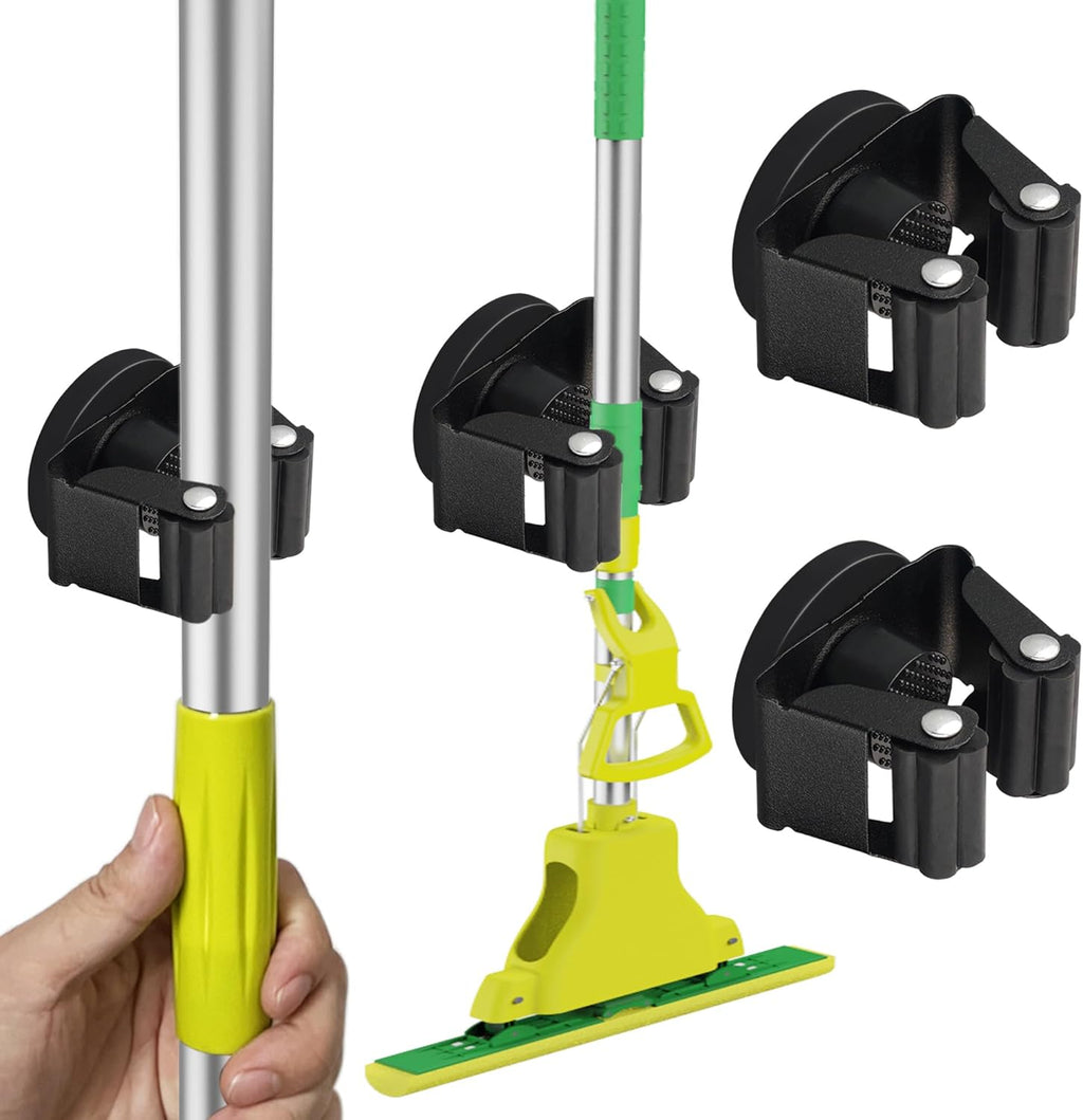 ULIBERMAGNET Magnetic Mop Holder - Heavy Duty Wall-Mounted Storage Rack | 2 Pack, Black