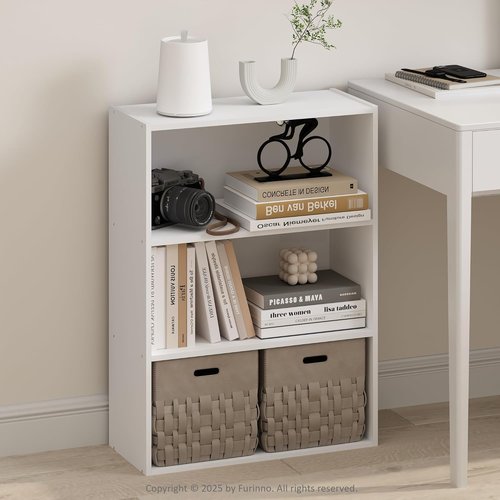 Furinno 3-Tier Bookshelf - Simple Storage Solution for Living Room, Bedroom & Home Office | Plain White 9.7 x 23.7 x 31.5
