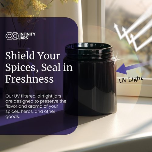 Infinity Jars, Premium Airtight Ultraviolet Glass Jar 250  ML (8.3 fl oz) Pack 3 Smell Proof, Antistatic, Light Blocking Container for Herbs, Coffee, Tea & Spices Durable, Travel-Friendly Storage