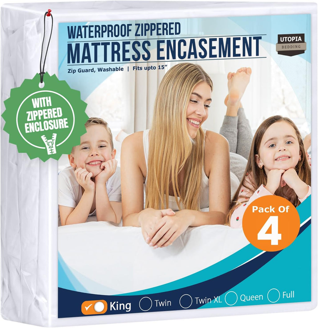 Utopia Bedding King Size Mattress Protector - Waterproof 4-Pack, Soft Terry Cover with 17" Deep Pockets