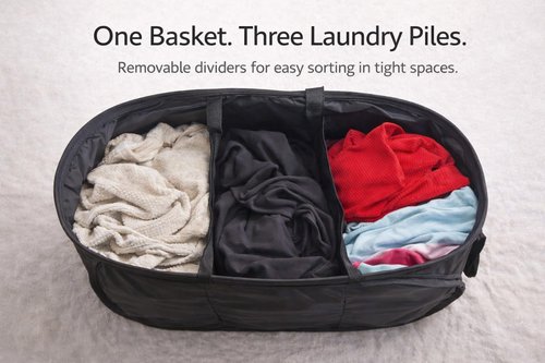 Travel Fanatics Collapsible Laundry Basket with Dividers – Foldable 420D Nylon Traveling Organizer for RV, Hotel & Small Spaces