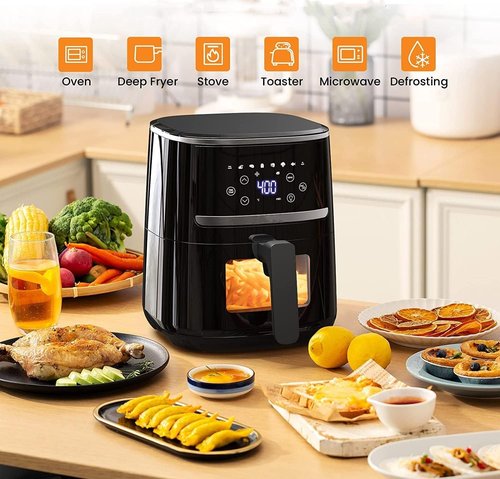 GarveeHome Air Fryer 5 QT 8 in-1 Functions, Air Fryer Oven with Touch Screen, Air Fry, Roast, Bake, Broil, Preheat Mode, Digital Small Air Fryer, Nonstick Dishwasher-Safe Basket, Black