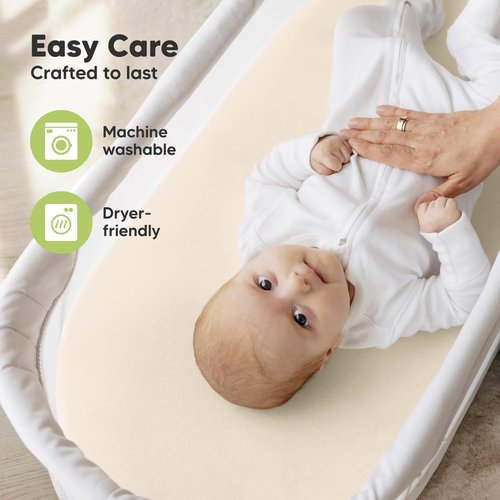 2-Pack Organic Bassinet Sheets for Girls, Boys - 100% Cotton Bassinet Mattress Sheets Compatible with Halo Bassinest Swivel Sleeper, Graco, Baby Delight, Chicco, Fitted Bassinet Sheets (Cameo)