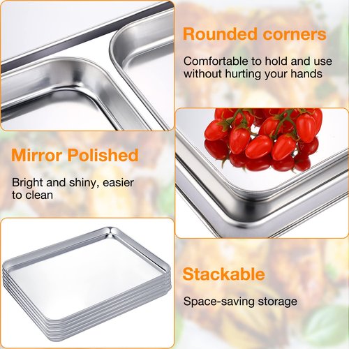 Mimorou 6 Pcs Baking Sheet Set Stainless Steel Cookie Sheet Cookie Baking Pan Bakeware Oven Tray Dishwasher Safe Commercial Grade Pans(18x13x1 Inch)