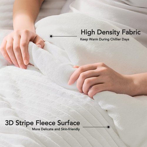 Quataly Fleece Comforter Set Queen Size-Super Warm & Lightweight Fluffy Winter Comforter(90"x90"), Luxury Fuzzy White Bed Set with 2 Pillowcases