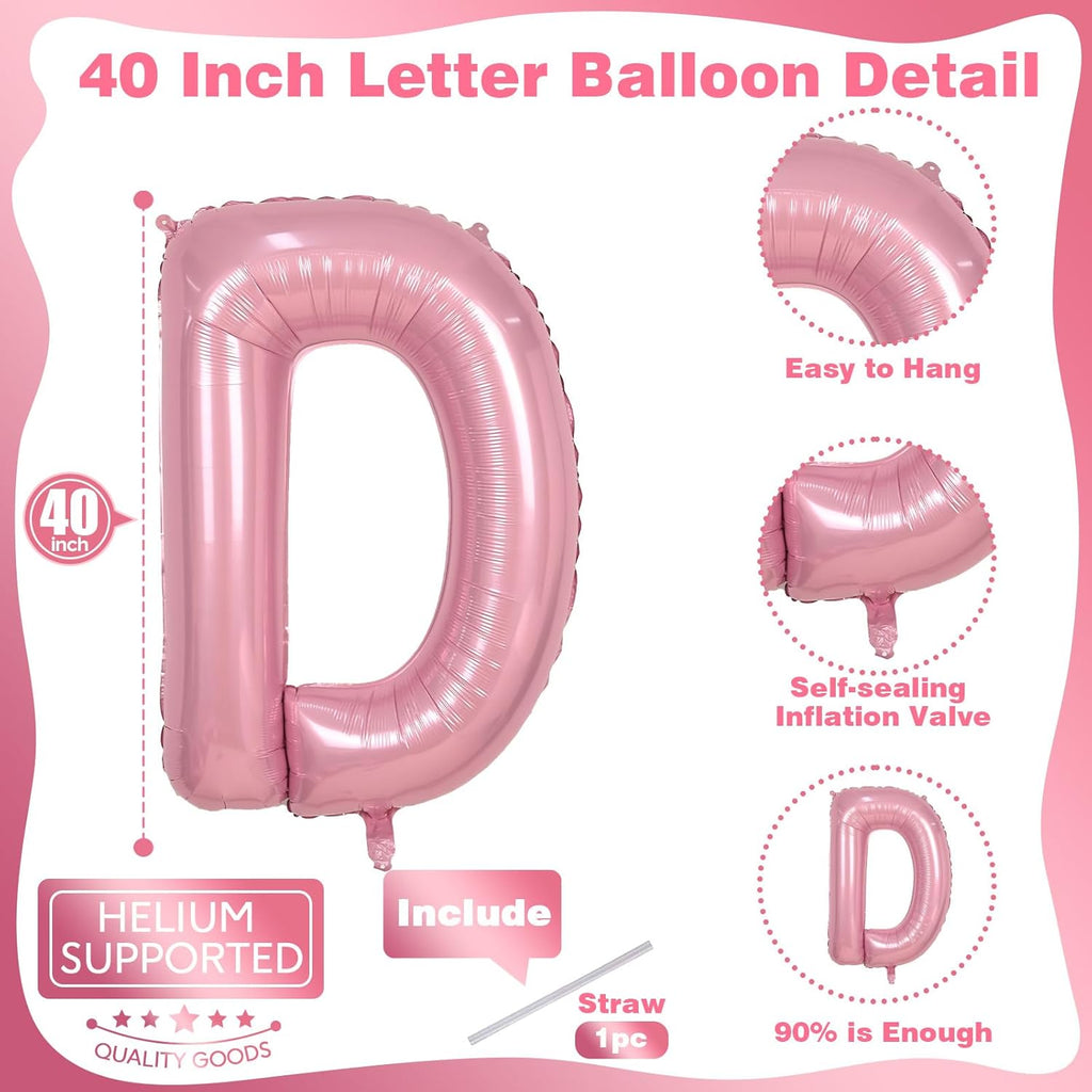 Pastel Pink D Balloon - 40 Inch Giant Mylar Foil Letter D for Girls' Birthday & Baby Shower Decor