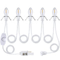 Leelosp Accessory Cord with LED Bulbs, 14.8 ft White Cord with C7 Lamp, On/Off Switch Plug, Spare Fuses, Female/Male Plugs, Village Light for Halloween Christmas Indoor Decor Craft Project(5 Light)