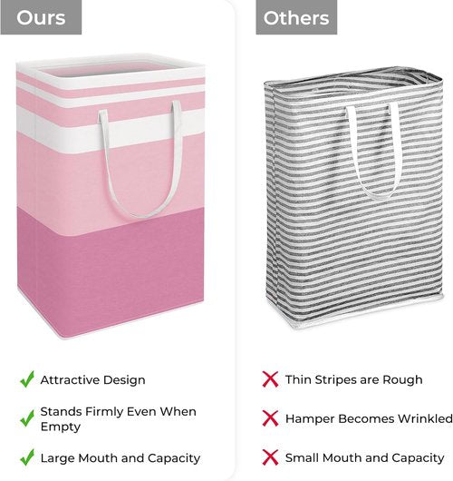 HomeHacks Large Waterproof Laundry Baskets - Collapsible Hampers with Reinforced Handles | 88L, Blue & Pink
