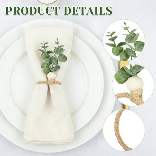 JarThenaAMCS Eucalyptus Leaf Napkin Rings Set of 100 Wood Bead Farmhouse Napkin Holders Greenery Napkins Buckle for Weddings Christmas Party and Easter Table Decoration