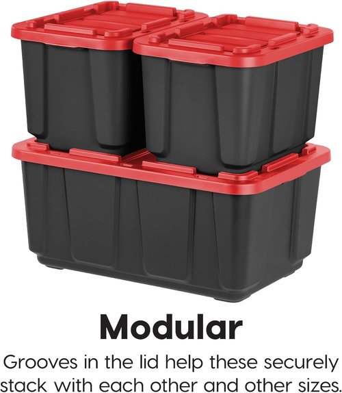 IRIS USA 12 Gallon Heavy Duty Storage Bins with Lids - 4-Pack Red Plastic Tote Containers