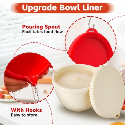 Silicone Bowl Liners for KitchenAid 5 Qt Tilt-Head Stand Mixer, Thicker Non-Stick Mixer Bowl Liners, Odorless Heat & Cold Resistant, Easy Clean, Set of 3 with Lids
