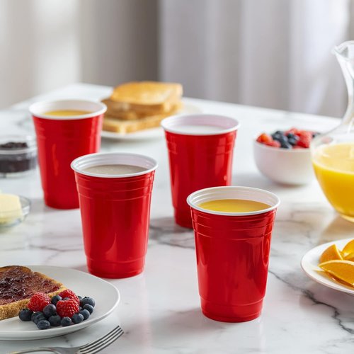 GUSTO Disposable Red Plastic Cups - 18 oz. | 50 Count Party Drinking Cups for Events & Daily Use
