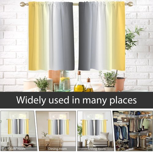 AAtter Yellow and Grey Window Curtains for Kitchen Gray Black White Ombre Art Boys Girls Men Small Short Home Living Room Bedroom Bathroom Drapes Treatment Tiers Fabric 1 Pair, 27.5" W x 39" L, Modern