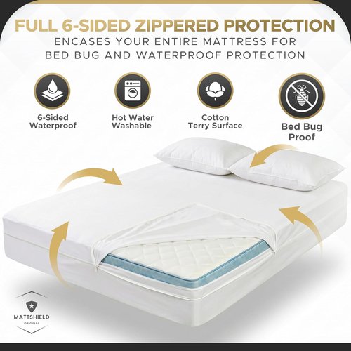 MATTSHIELD Ultimate 3-Piece Bed Bug-Proof Mattress Cover Kit | Queen Size 100% Cotton + 2 Zipper Pillow Protectors