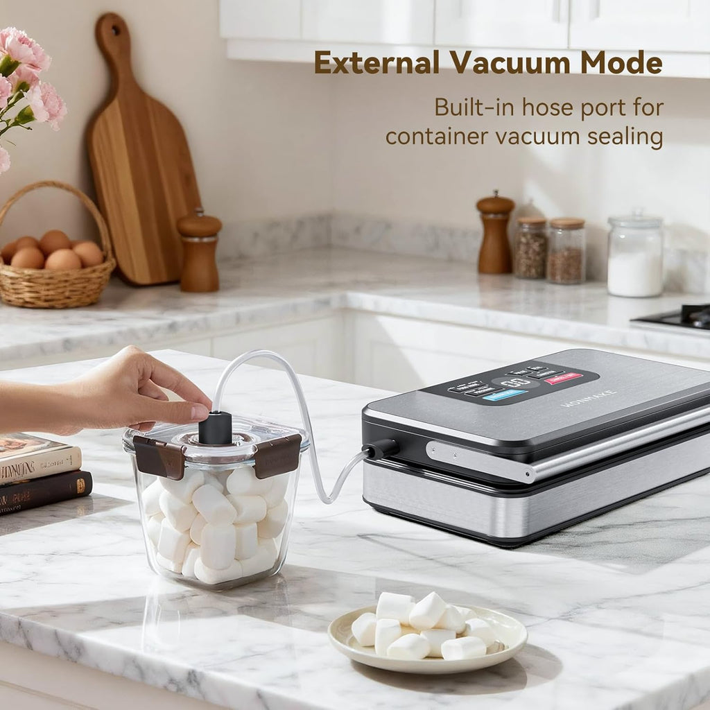 Skiennix Vacuum Sealer - Powerful 95kPa Fully Automatic 10-in-1 Machine with Cutter & Storage | Premium Stainless Steel