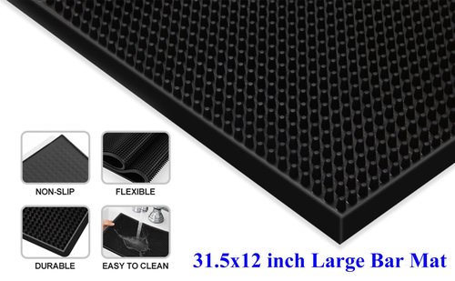 4 Pack Bar Mat, Dish Drying Mat, Large 31.5in x 12in Rubber Thick Durable Service Bar Mat for Home Kitchen Countertop Mat, Espresso Coffee Bar Mat, Black
