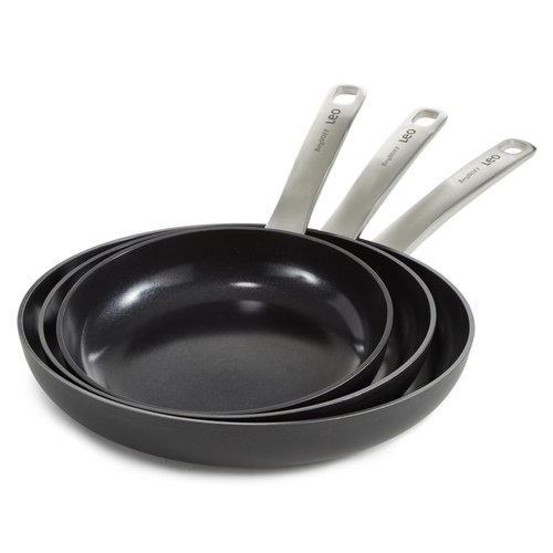 Berghoff Graphite Non-stick Ceramic Frying Pan/Skillet 10", Recycled Aluminum, Non-toxic Coating, Full Disk Bottom, Stir Fry Eggs Veggies Oven Bakeware, Oven-to-Table Cookware