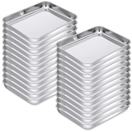 meekoo 24 Pcs Baking Sheet Pan Cookie Sheet Set for Oven Stainless Steel Trays Nonstick Small Serving Tray Cake Toaster Metal Food Trays, Oven and Dishwasher Safe (9 x 6.7 x 1 Inch)