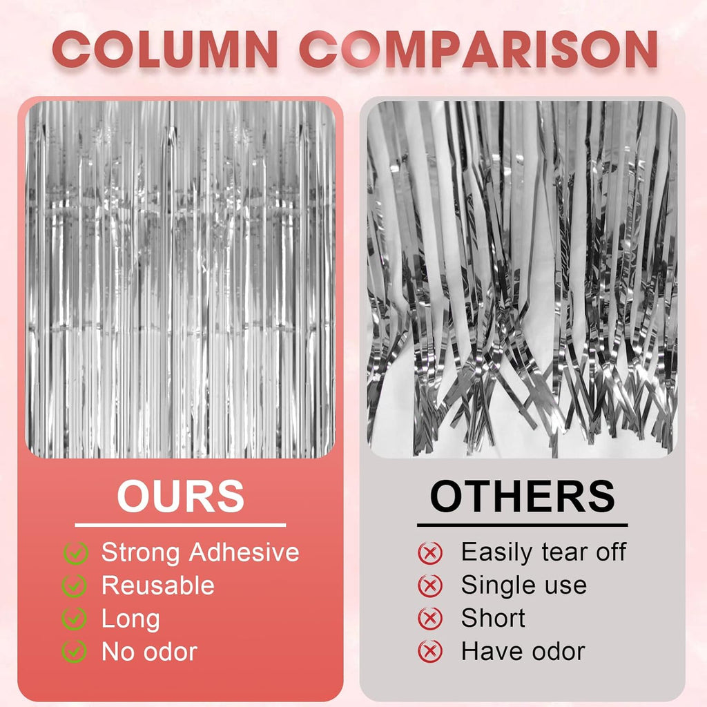 Voircoloria Silver Foil Fringe Backdrop Curtains - 3 Pack 3.3x8.2 Feet Tinsel Streamers for Parties | Perfect for New Year's Eve, Graduation, Baby Showers, and Gender Reveals
