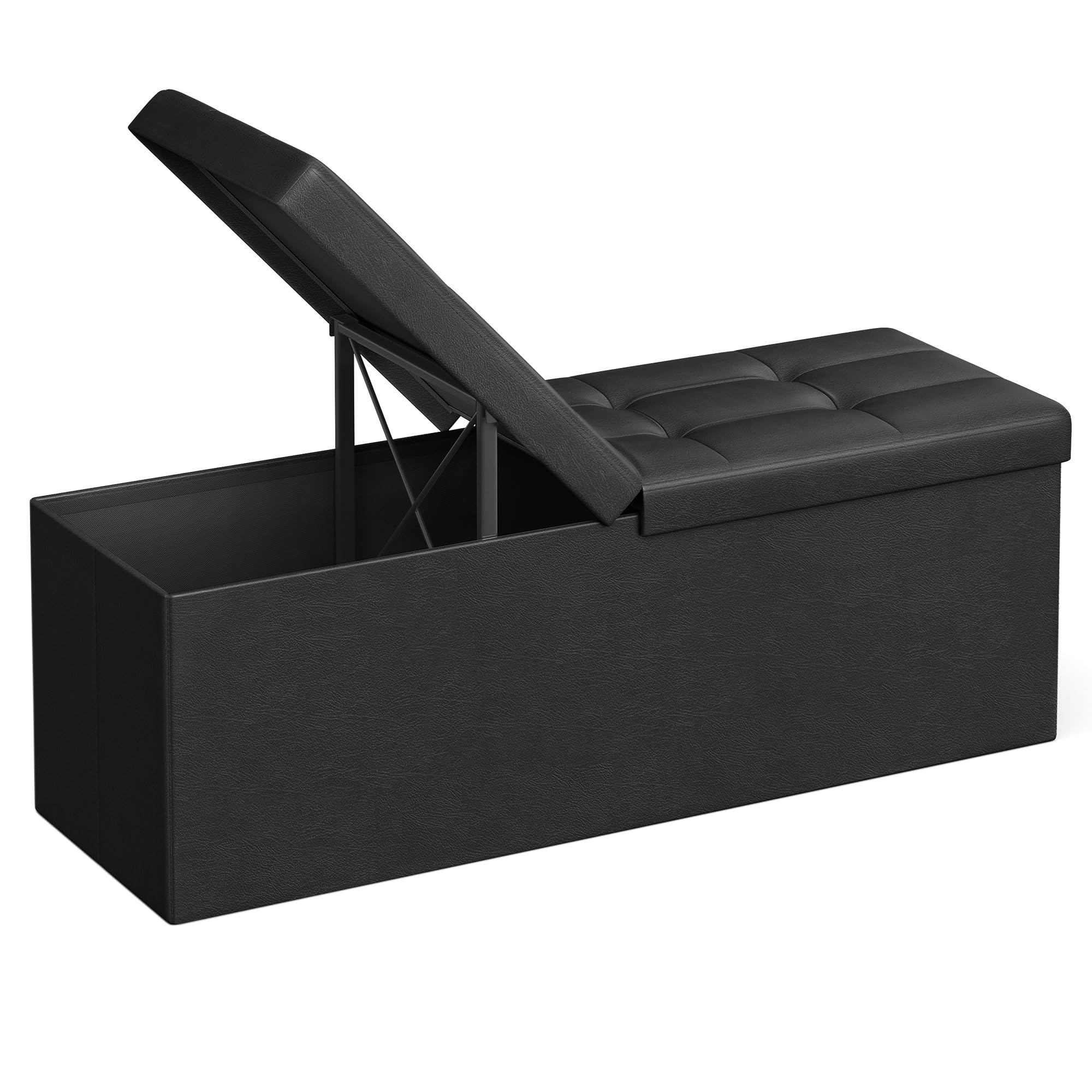 SONGMICS MAZIE Collection - 43 Inches Storage Ottoman Bench with Flipping Lid, Storage Chest with Iron Frame Support, Load 660 lb, for Living Room, Bedroom, Synthetic Leather, Black ULSF75BK