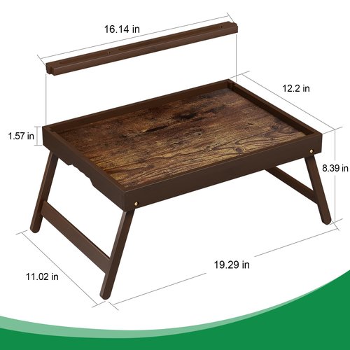 Bamboo Breakfast Tray with Foldable Legs & Detachable Stand | Ergonomic Handle | Portable Bed Tray for Eating, Working, Laptop, Tablet, and Phone（Vintage Walnut）