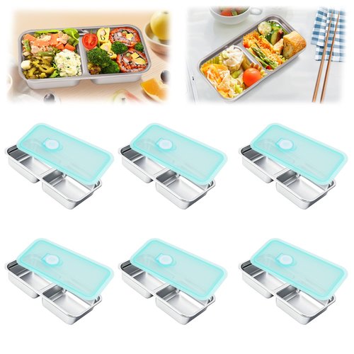 6 PCS Stainless Steel Snack Containers, Double Compartment Reusable Food Storage, Dishwasher-Safe & Leak-Proof, Ideal for Travel, Outdoor Camping, Work and Daily Use
