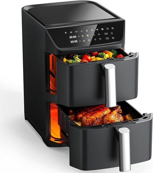 Dual Basket Air Fryer - 12.6QT Family-Size for 10-12 People | XL Basket for 6LB Whole Chicken, 10-in-1 Functions