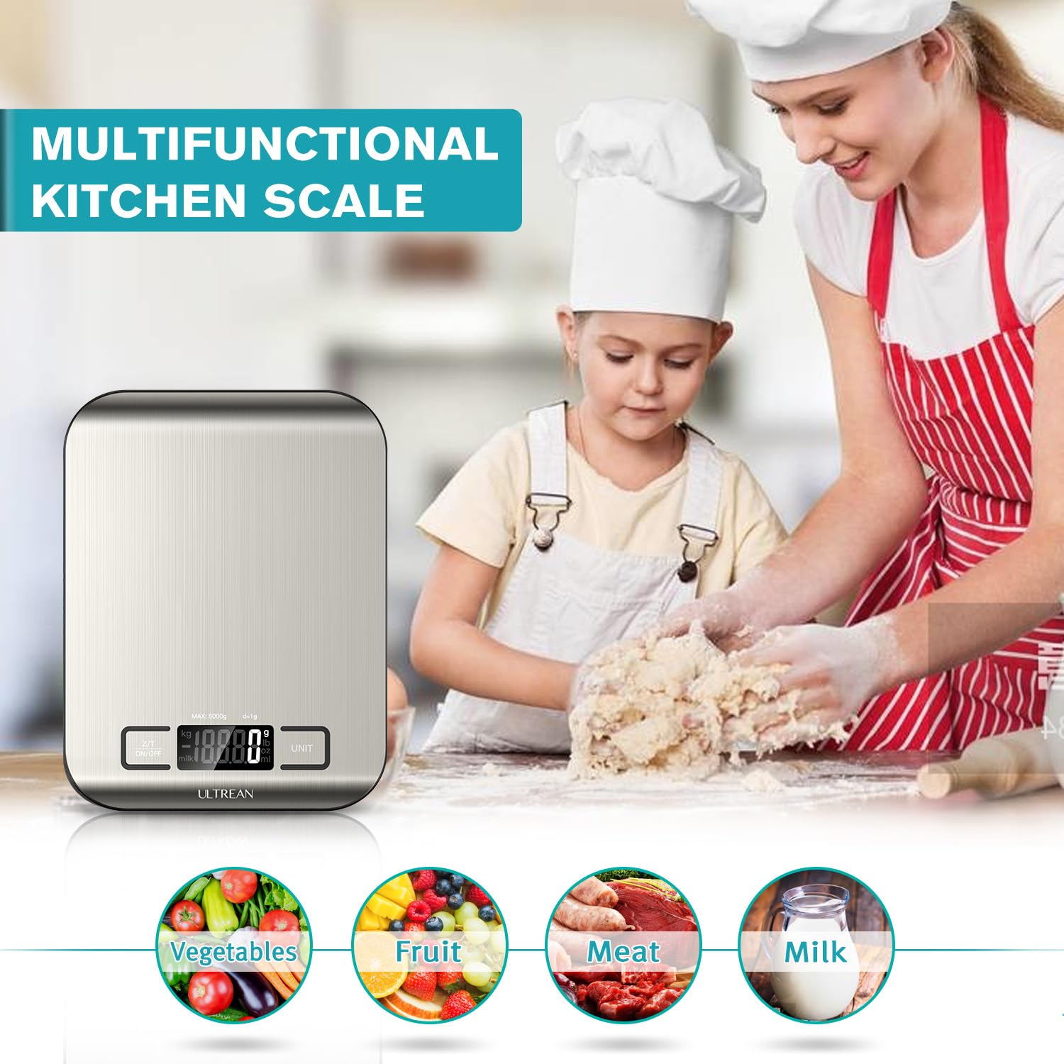 Ultrean Digital Kitchen Scale - Accurate Weight Measurement in Grams & Ounces | 11lb Capacity, Stainless Steel Design