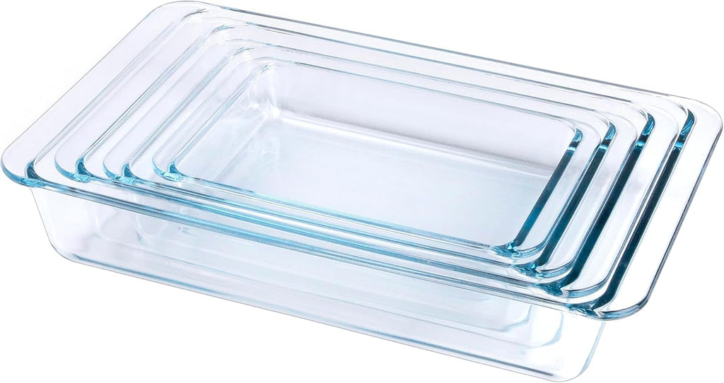 Tempered Glass Baking Pan Set by Basic - 4-Piece Oven & Microwave Safe Dish Set | 1L, 1.7L, 2.8L, 4.2L