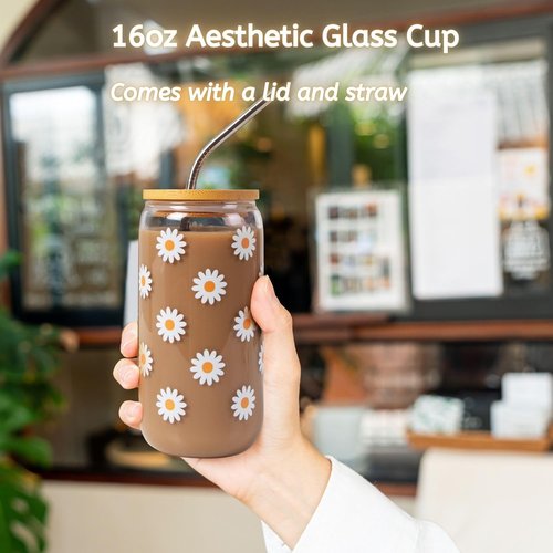 JTEWB Birthday Gift Box - Cute Daisy Aesthetic Glass Cups Set for Women & Girls | 7-Piece Collection