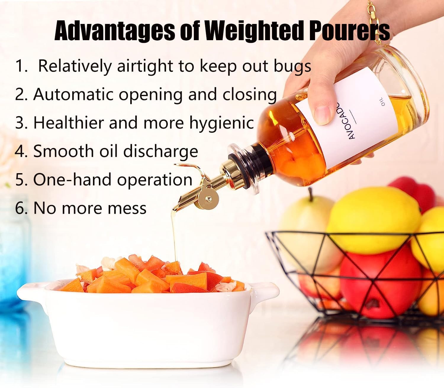Pafusen 6 Pack Weighted Liquor Pour Spout, Auto Flip Olive Oil Dispenser Spout, Pour Spout for Liquor Bottles, Olive Oil Spout, Bottle Pourers for Alcohol Wine Syrup Home Bar Accessories Silver